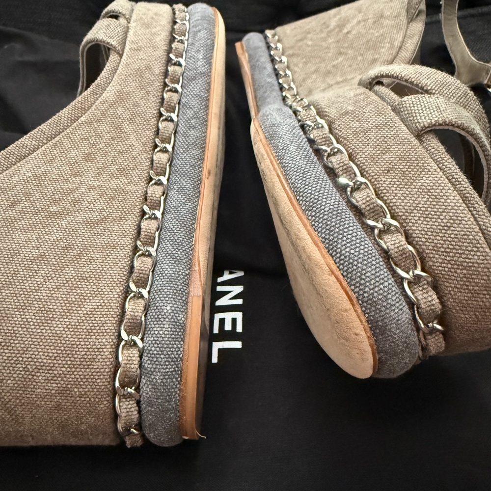 CHANEL Women's Beige Wedge Sandals - Picture 4 of 8